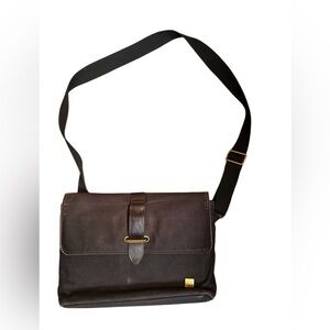 KNOMO LONDON TROON Slim Messenger Laptop Bag Brown Canvas Leather Satchel